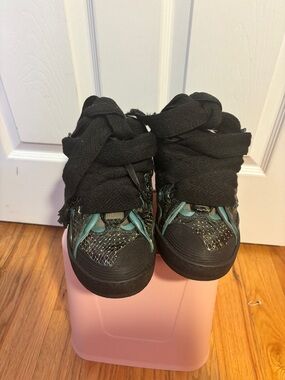 Lanvin Black Sneakers with Teal Accents